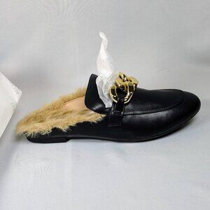Dream Pairs Fur-Lined Mule Loafer | Chain Detail | Black | US 11 | New in Box